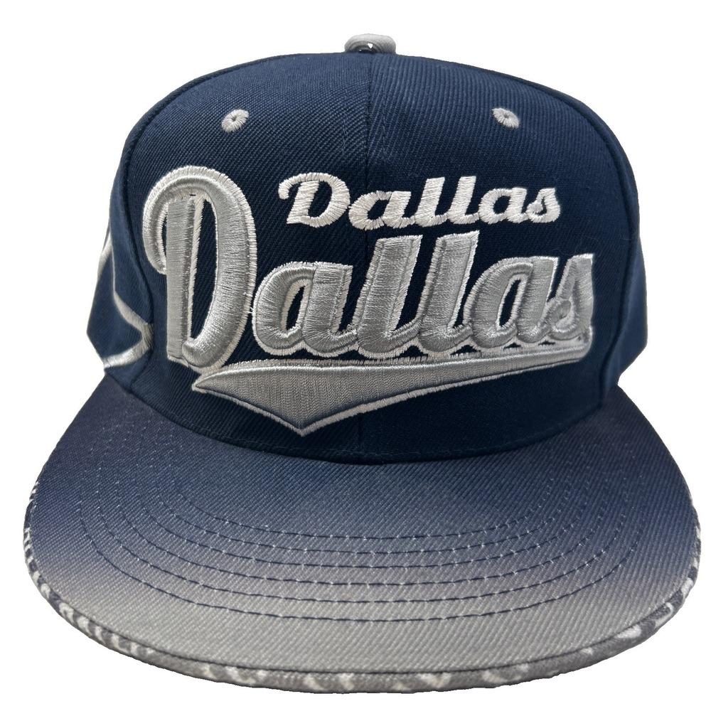 Leader of the Gameā Dallas Script Snapback Hat Navy Blue Adjustable Embroidered